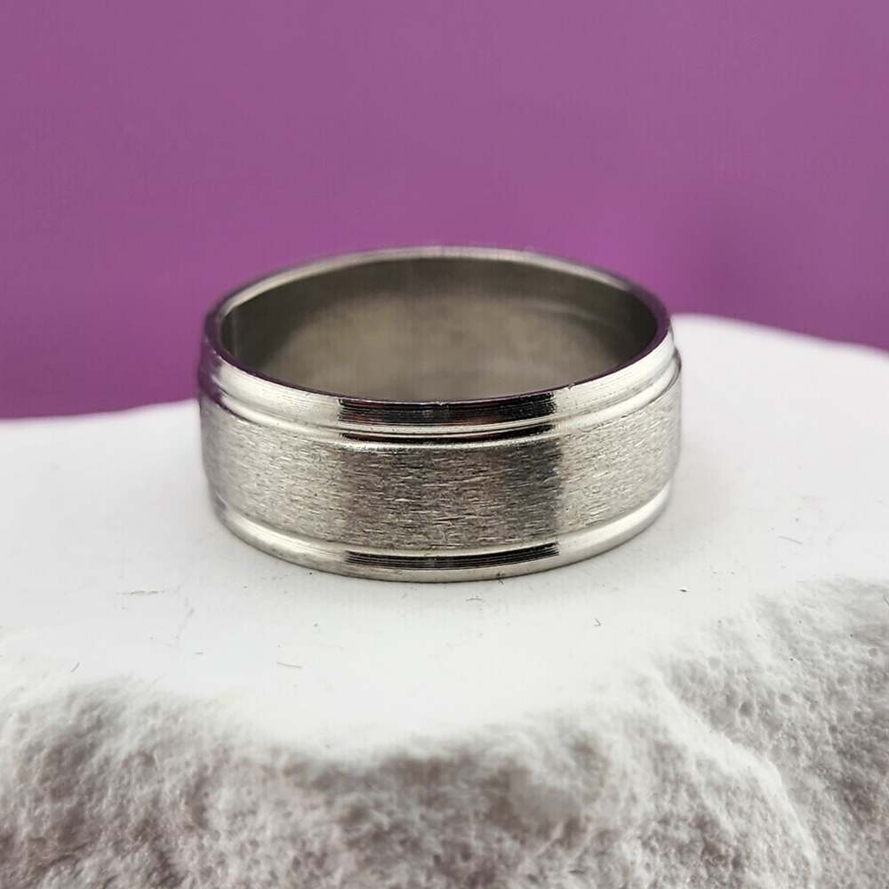 Silver Tone Wide Band Ring Size 6.5 Brushed Center Polished Edge Minimalist
